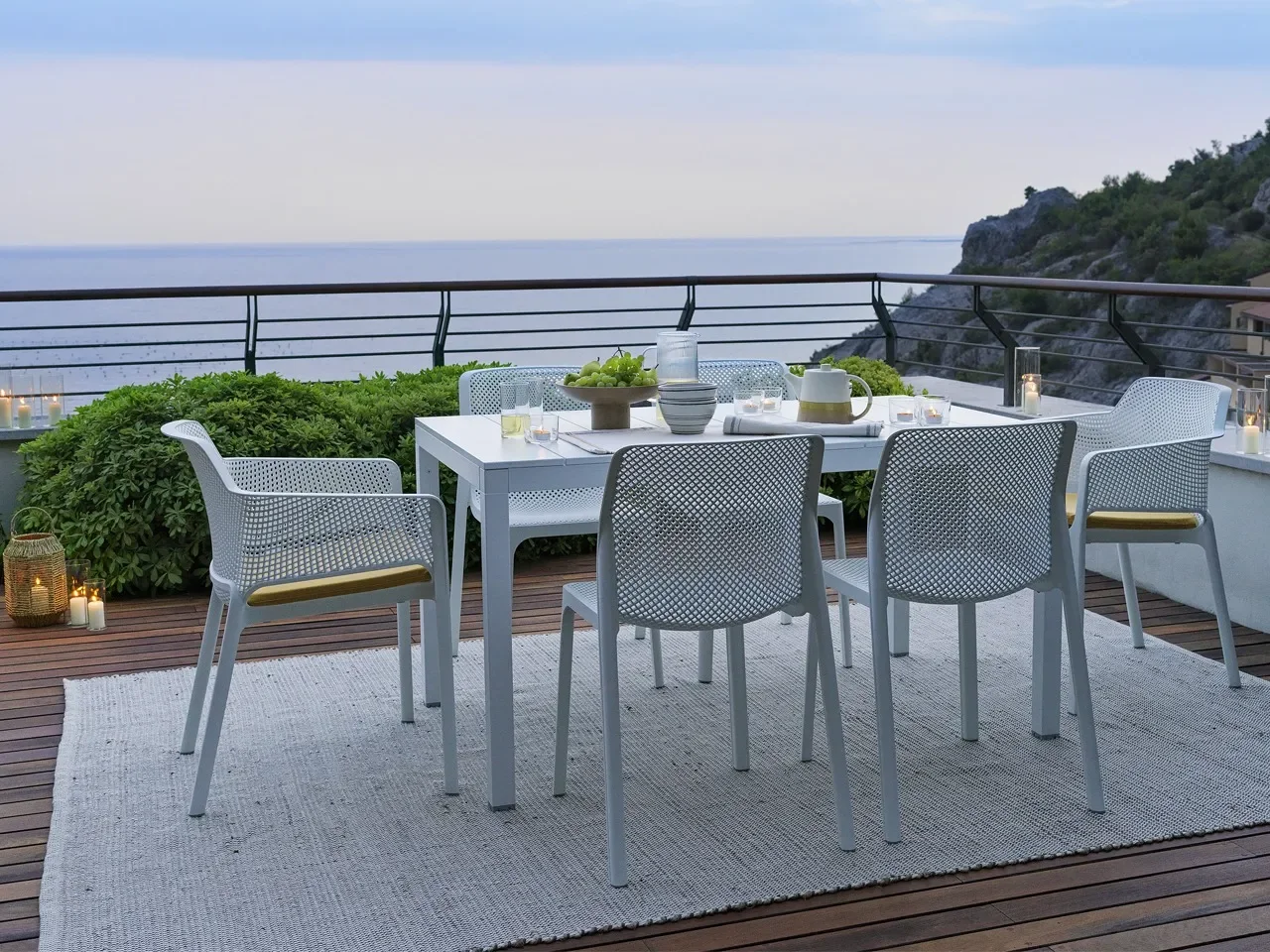 Set tavolo Rio 140/210 Alluminio con 6 sedie Net - v3