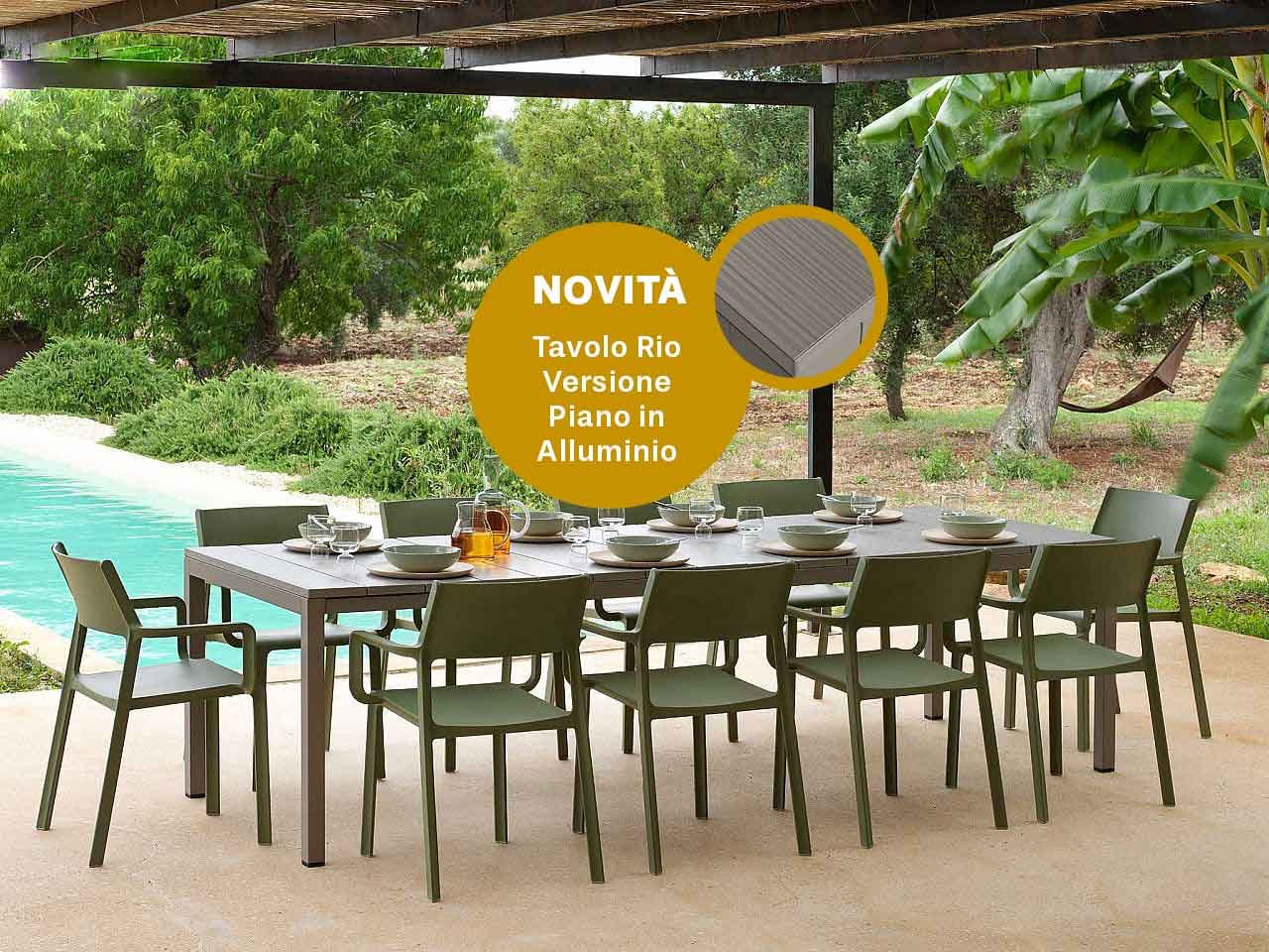 Set tavolo Rio 140/210 Alluminio con 6 sedie Trill con braccioli - v1