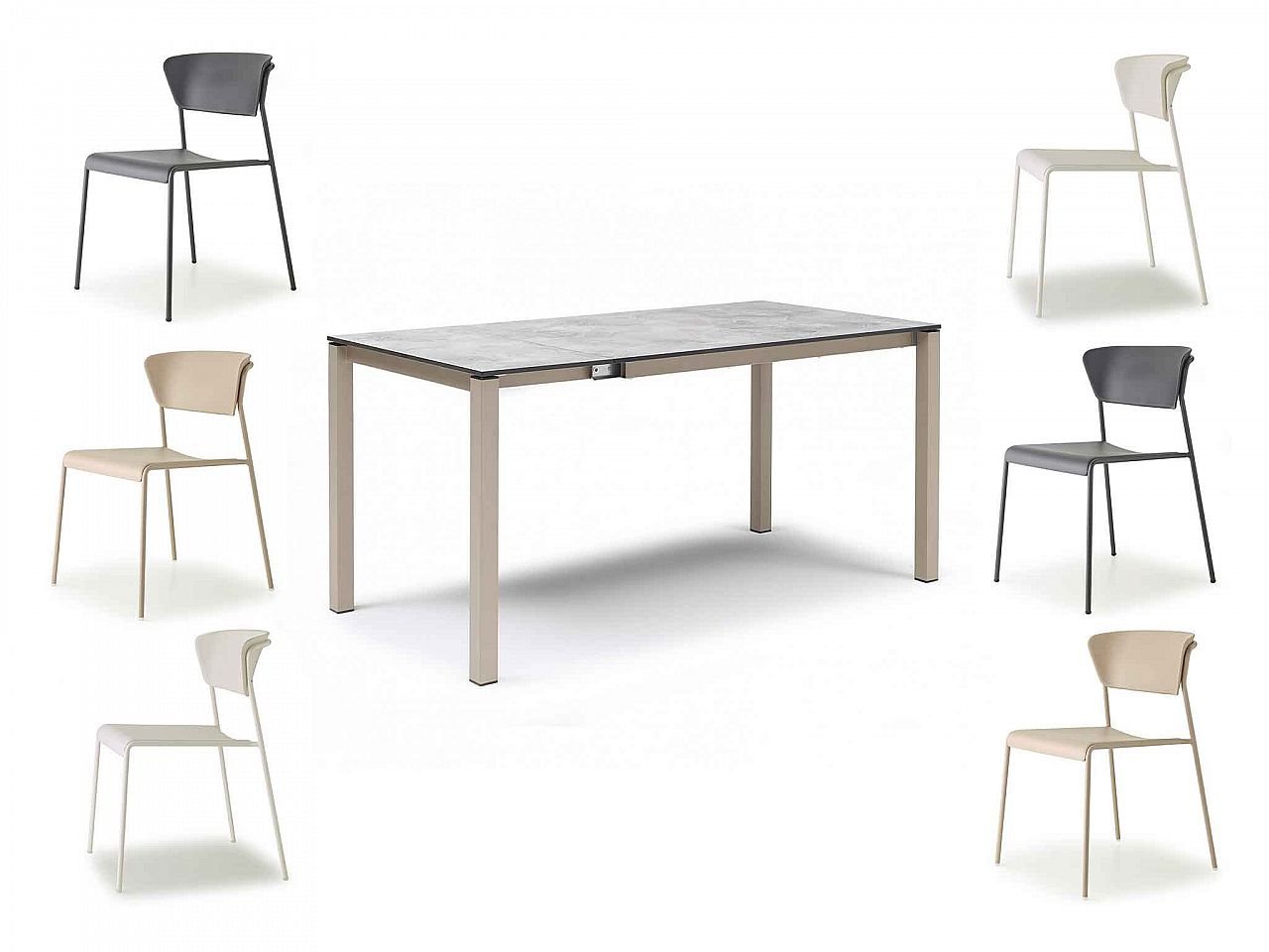 Set tavolo Pranzo 120/200 con 6 sedie Lisa Arcobaleno - v18