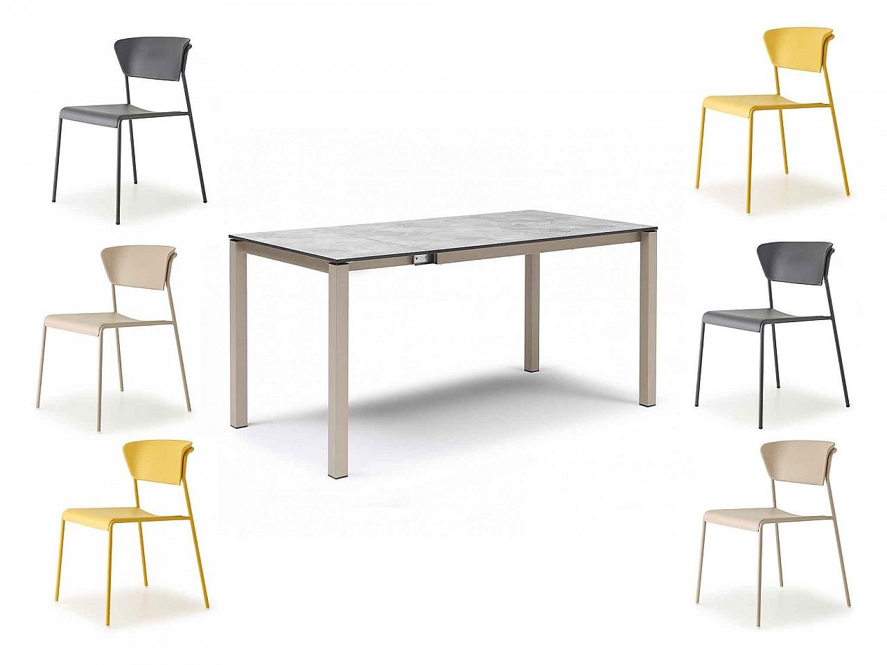 Set tavolo Pranzo 120/200 con 6 sedie Lisa Arcobaleno - v10