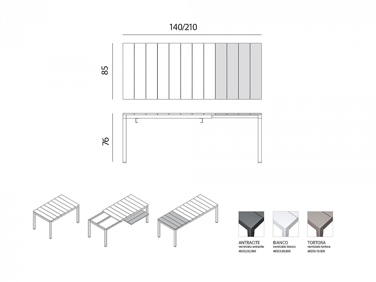 Tavolo da giardino Rio 140/210 Versione Piano Alluminio - 1