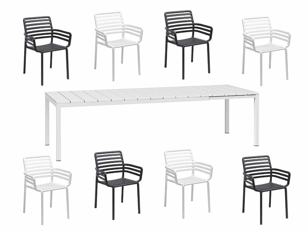 Set tavolo Rio Alu 210/280 con 8 sedie Doga Armchair Bicolore - v17