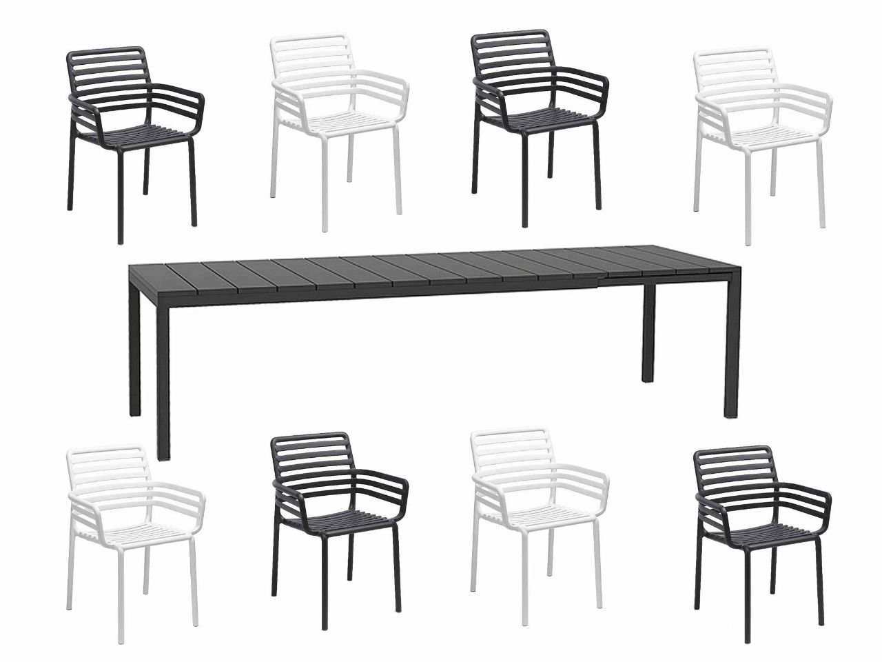 Set tavolo Rio Alu 210/280 con 8 sedie Doga Armchair Bicolore -3