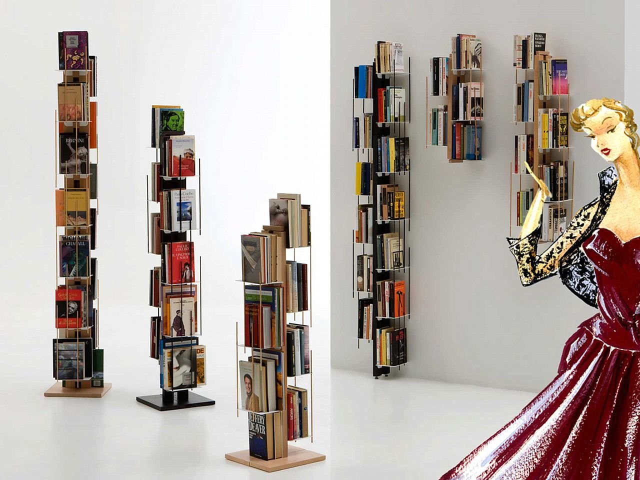 Zia Veronica SF libreria in legno verticale sospesa h105cm 7 ripiani