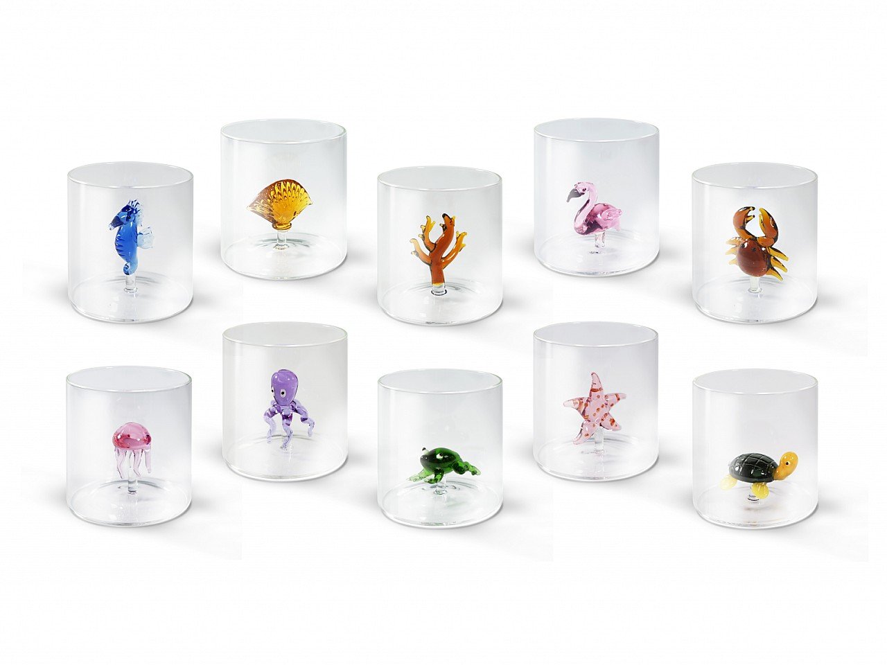 Bicchiere SEAHORSE Bicchiere in vetro borosilicato con cavalluccio in vetro colorato all’interno 250 ml Ø 8 x h 8 Capacità Misure